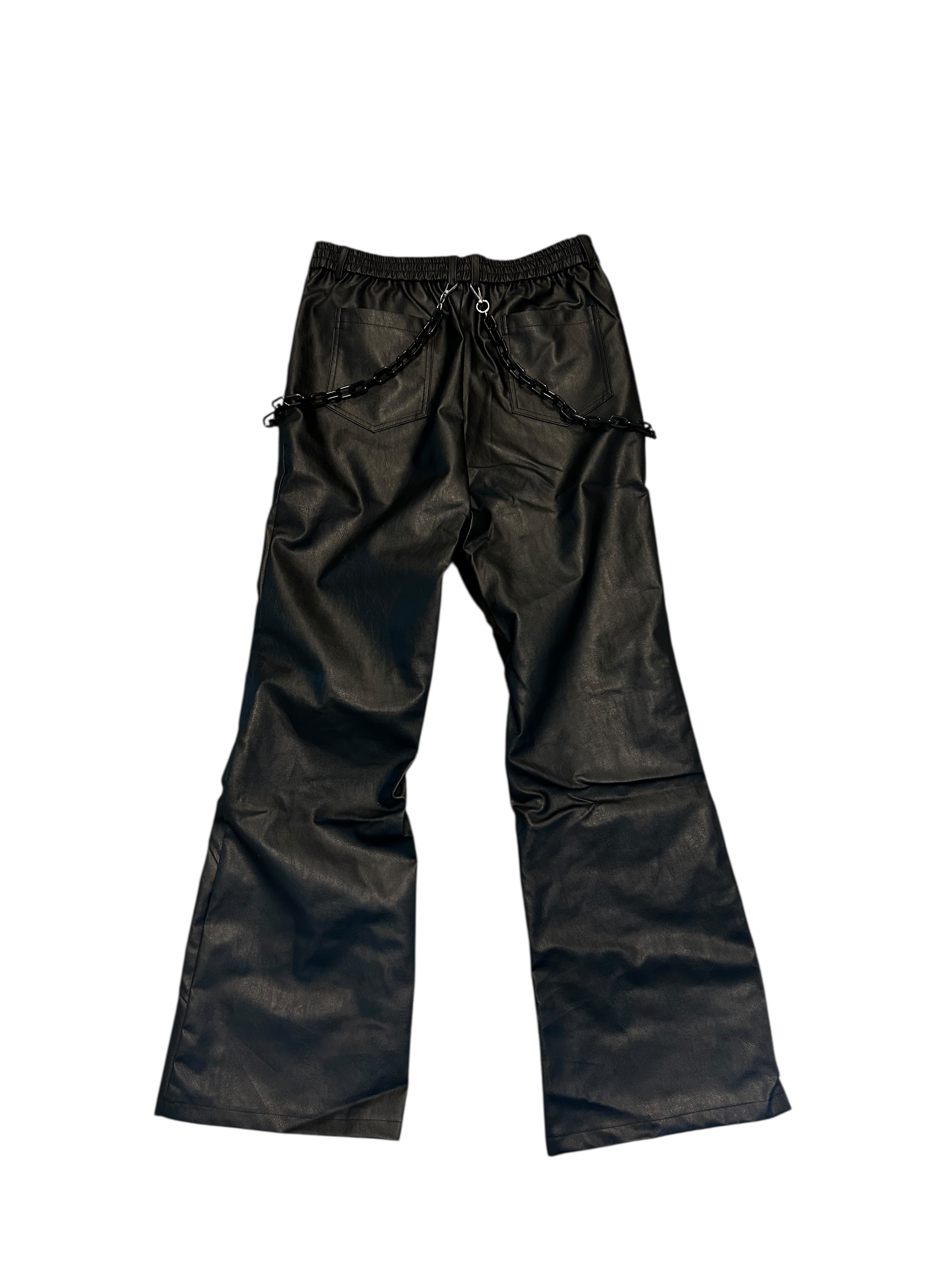 000 Black leather Flare Jeans + Chains